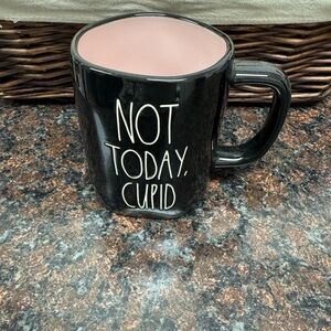 Rae Dunn Black and Pink Mug with 'Not Today, Cupid' Text